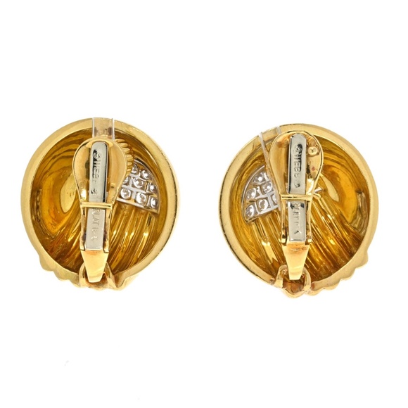 David Webb 18K Gold Platinum And Diamond Round Dome Articulated Clip Earrings - Picture 2 of 4